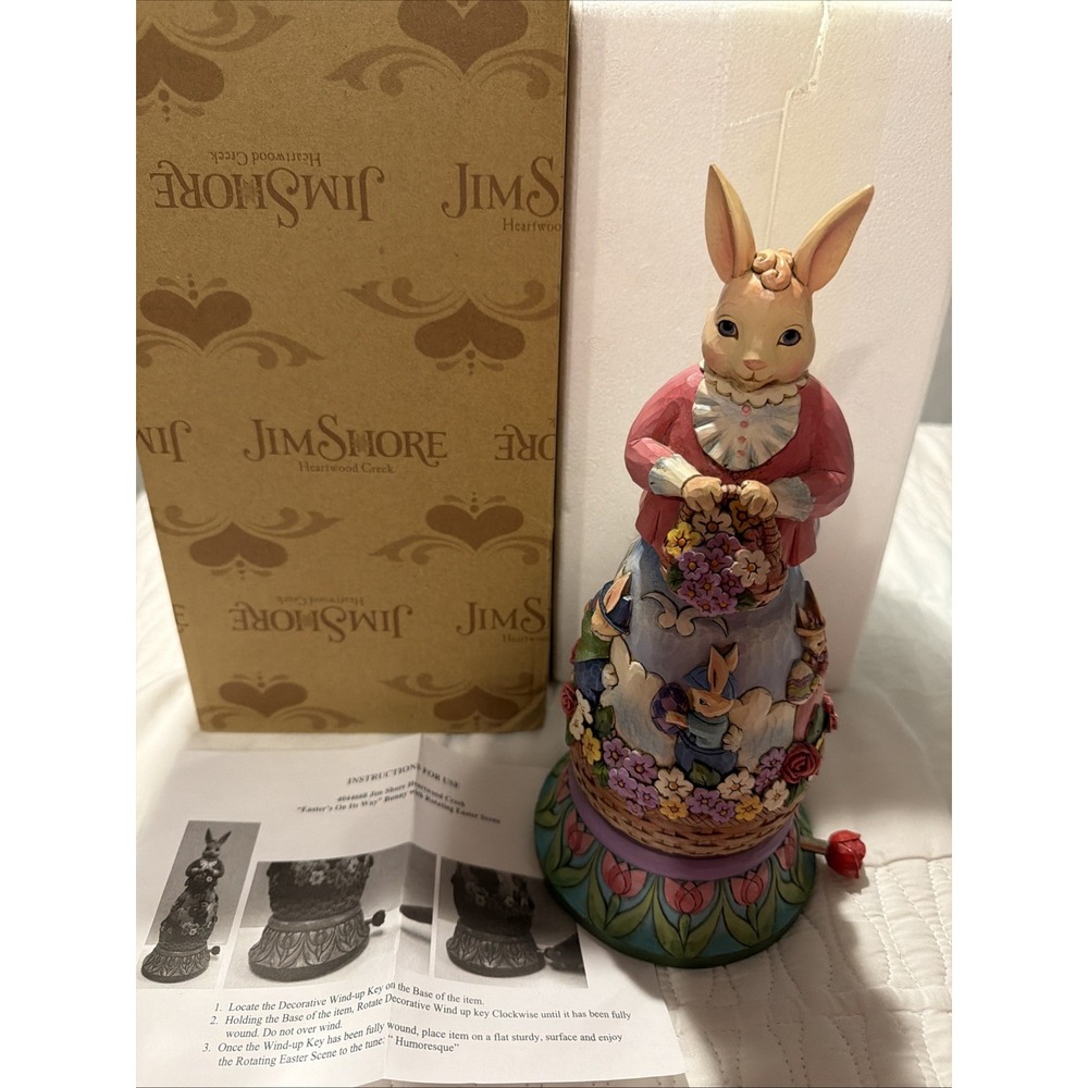 Jim Shore Heartwood Creek Easter's On Its Way Musical Rotating Bunny 4044668 Box - Picture 2 of 9
